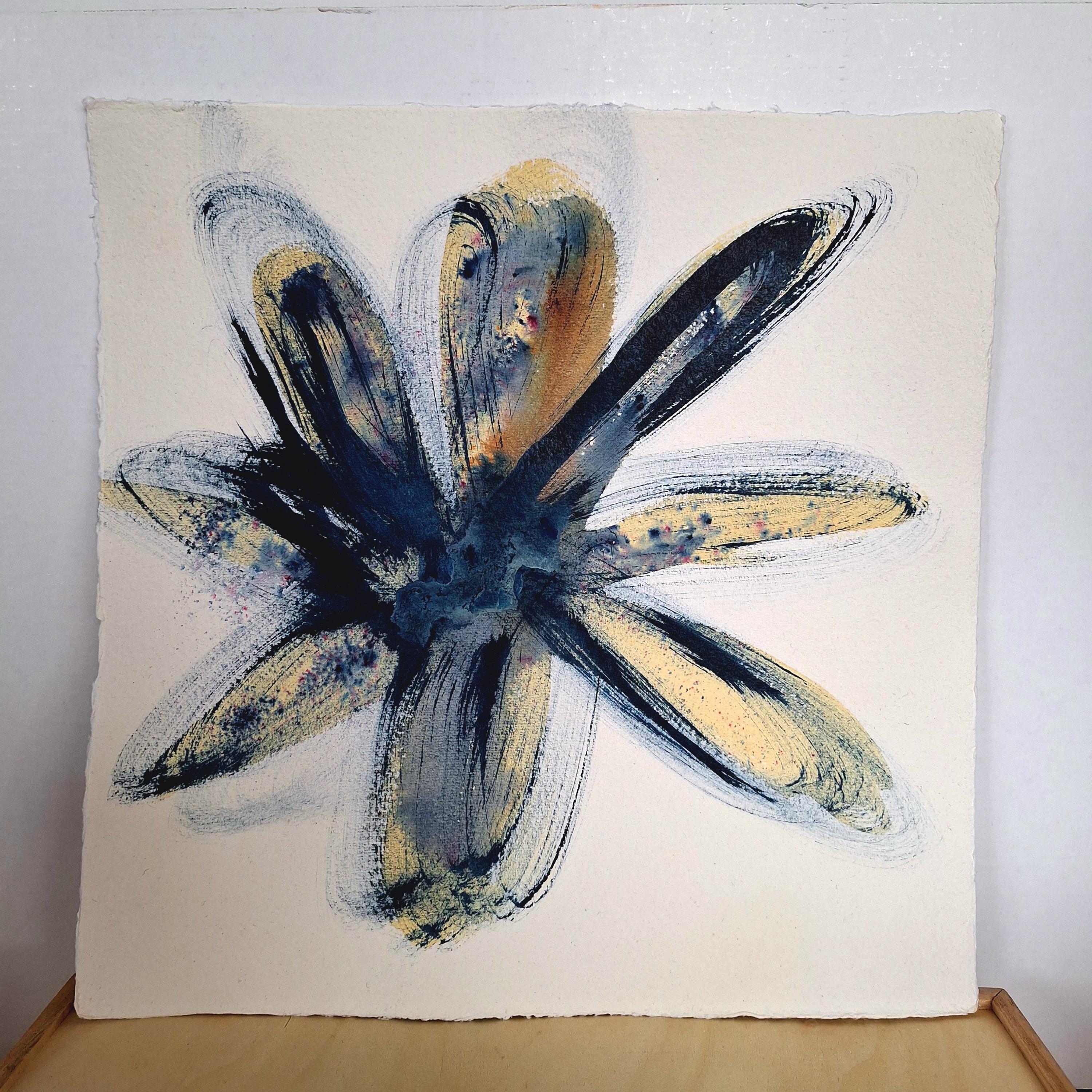 Rire de pétales #6 - bleu, doré et beige